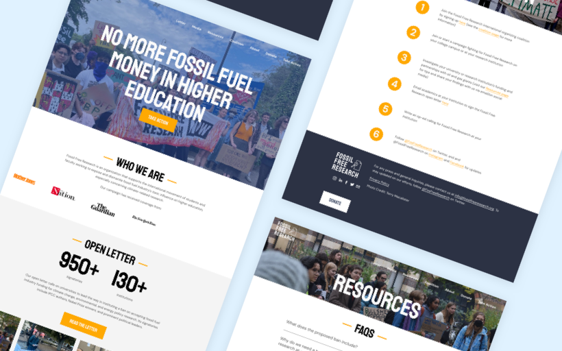 Photo of Website and visual identity for Fossil Free Research campaign