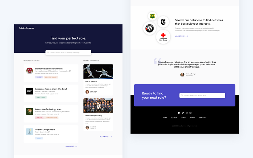 Photo of Website concepts for extracurricular opportunities